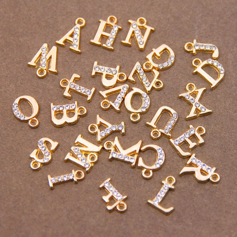 10/26pcs 13*10mm Alloy inlaid rhinestones 26 Letter Charms Pendants for Women Necklace earring jewelry accessories model