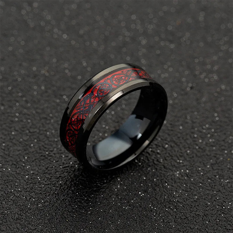 20 Colors Men Jewelry Red Blue Black Dragon Inlay Comfort Fit Stainless Steel Rings For Wedding Wide 8mm