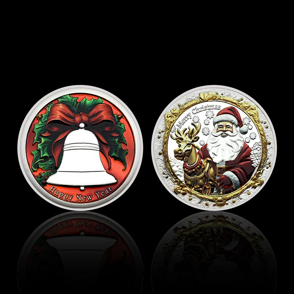 Celebrate New Year Silver/Gold Lucky Coin Collectibles Merry Christmas Gifts Santa Claus and Reindeer Memory Medal