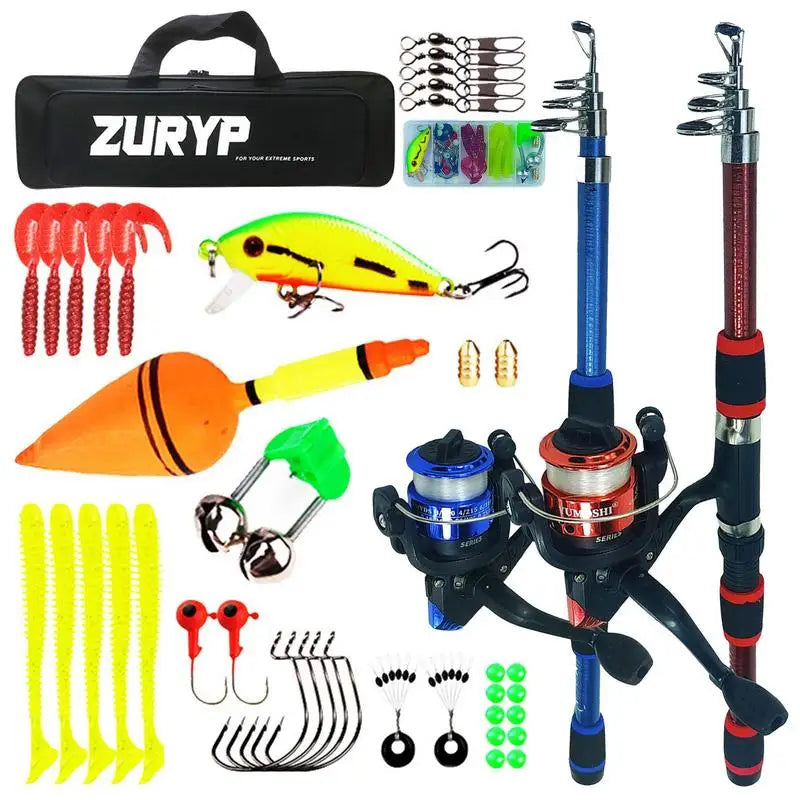 Fishing Rod and Reel Full Kit Telescopic Handle Rod Fishing Reel combo for Freshwater Fishing Line Carry Bag Fishing Gear Set