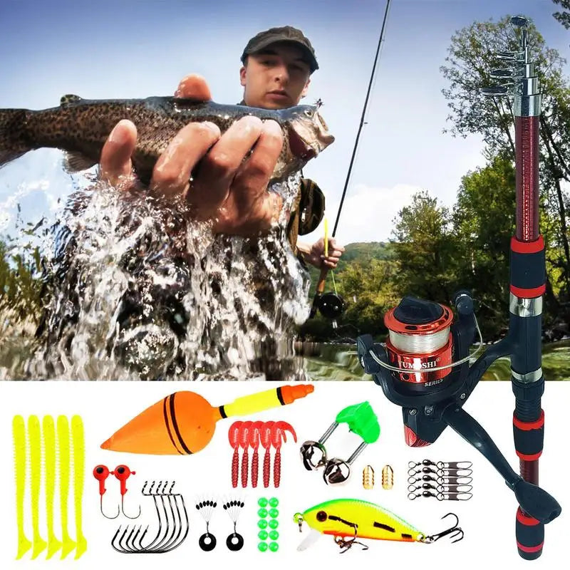 Fishing Rod and Reel Full Kit Telescopic Handle Rod Fishing Reel combo for Freshwater Fishing Line Carry Bag Fishing Gear Set