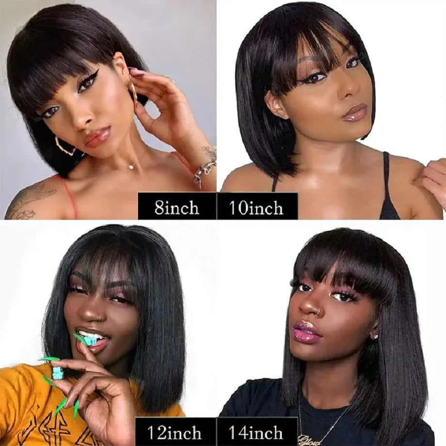 Full Machine Made Bob Wig With Bangs 8-14inch Short Wigs 100% Human Hair