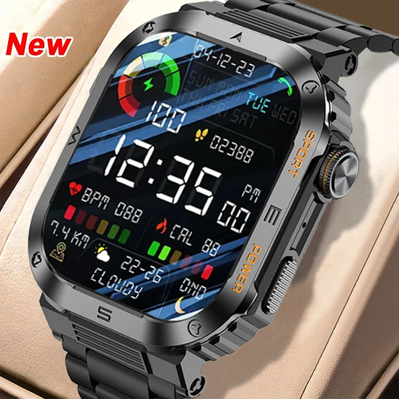 2024 New Rugged Military Smart Watch Men For Android Xiaomi Ios 3ATM Waterproof Sports Fitness AI Voice Smartwatch Outdoor Watch