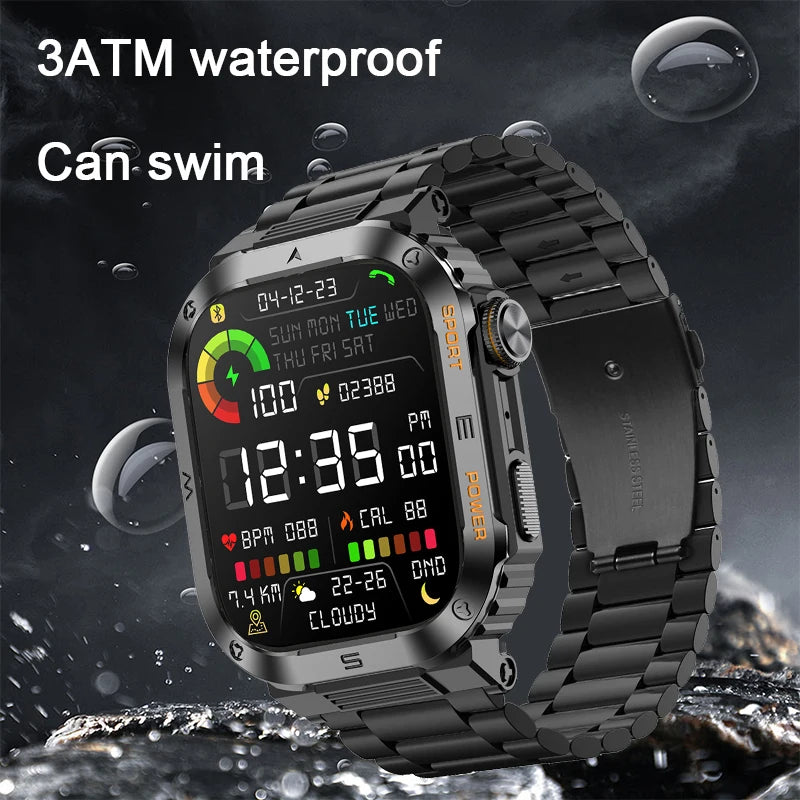 2024 New Rugged Military Smart Watch Men For Android Xiaomi Ios 3ATM Waterproof Sports Fitness AI Voice Smartwatch Outdoor Watch