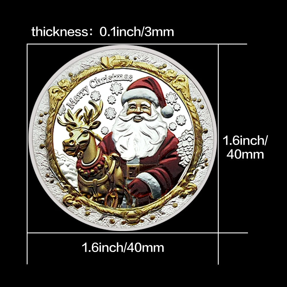 Celebrate New Year Silver/Gold Lucky Coin Collectibles Merry Christmas Gifts Santa Claus and Reindeer Memory Medal