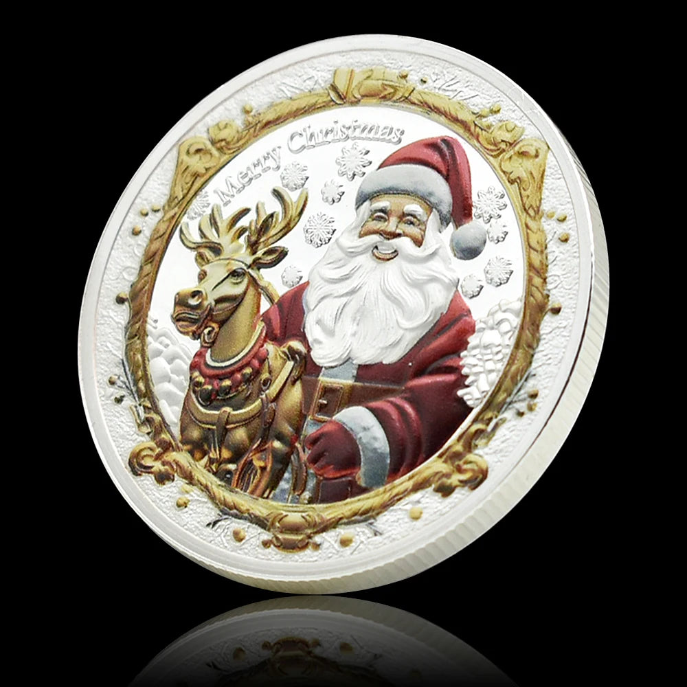 Celebrate New Year Silver/Gold Lucky Coin Collectibles Merry Christmas Gifts Santa Claus and Reindeer Memory Medal