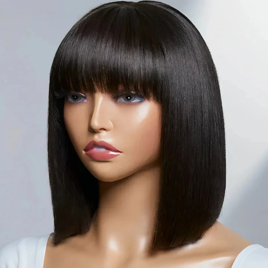 Full Machine Made Bob Wig With Bangs 8-14inch Short Wigs 100% Human Hair