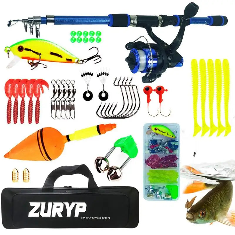 Fishing Rod and Reel Full Kit Telescopic Handle Rod Fishing Reel combo for Freshwater Fishing Line Carry Bag Fishing Gear Set