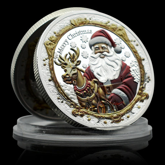 Celebrate New Year Silver/Gold Lucky Coin Collectibles Merry Christmas Gifts Santa Claus and Reindeer Memory Medal