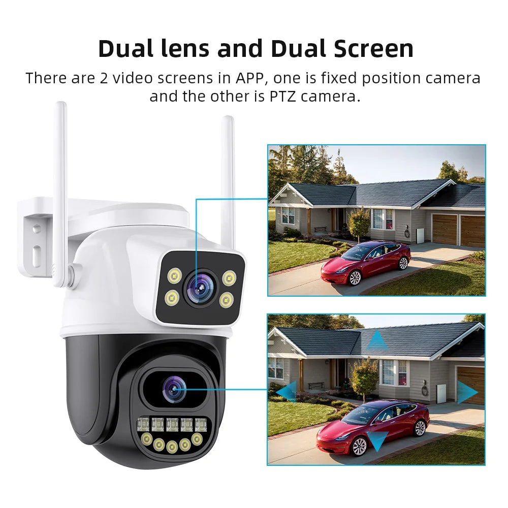 4K 8MP PTZ WIFI Camera Dual Lens Dual Screen IP Camera Outdoor 4MP HD Auto Tracking Security Protection CCTV Surveillance iCSee