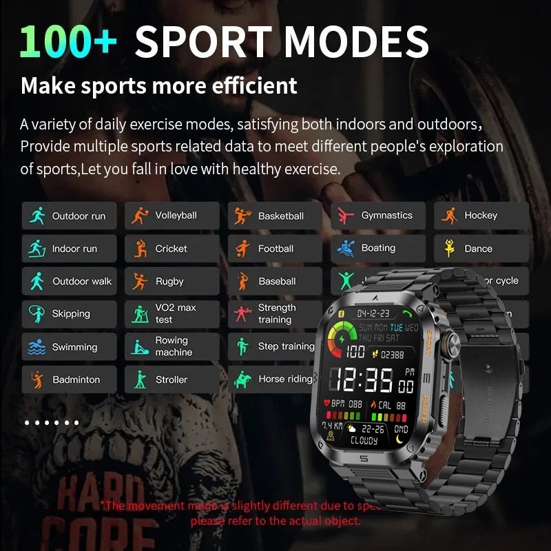 2024 New Rugged Military Smart Watch Men For Android Xiaomi Ios 3ATM Waterproof Sports Fitness AI Voice Smartwatch Outdoor Watch