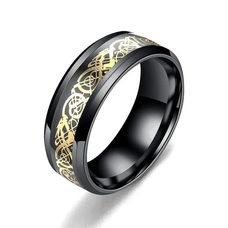 20 Colors Men Jewelry Red Blue Black Dragon Inlay Comfort Fit Stainless Steel Rings For Wedding Wide 8mm